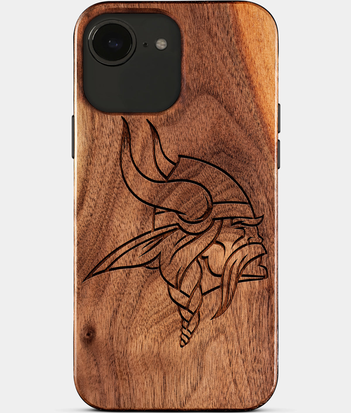 Eco-friendly Minnesota Vikings iPhone 17e Case - Carved Wood Custom Minnesota Vikings Gift For Him - Monogrammed Personalized iPhone 17e Cover By Aldergrove & Oak