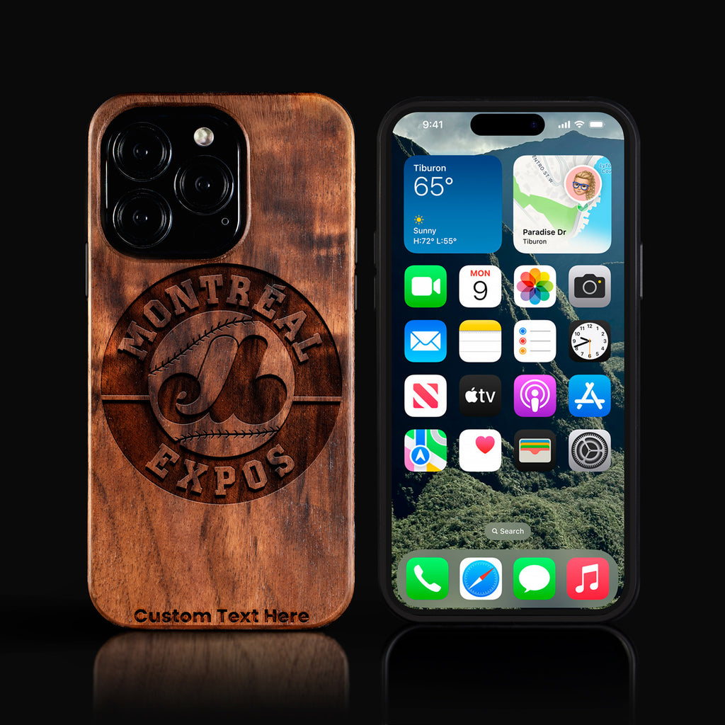Custom Montreal Expos iPhone 16/16 Pro/16 Pro Max/16 Plus Case - Carved Wood Expos Cover