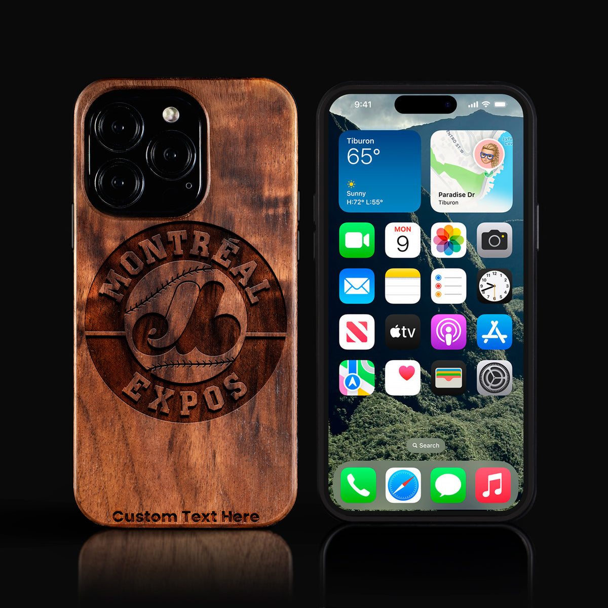 Custom Montreal Expos iPhone 16/16 Pro/16 Pro Max/16 Plus Case - Carved Wood Expos Cover