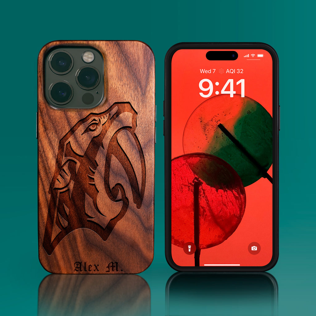 Custom Nashville Predators iPhone 14/14 Pro/14 Pro Max/14 Plus Case - Carved Wood Predators Cover