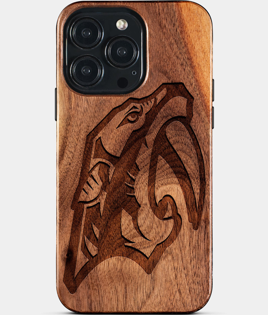 Custom Nashville Predators iPhone 15/15 Pro/15 Pro Max/15 Plus Case - Wood Predators Cover - Eco-friendly Nashville Predators iPhone 15 Case - Carved Wood Custom Nashville Predators Gift For Him - Monogrammed Personalized iPhone 15 Cover By Aldergrove & Oak