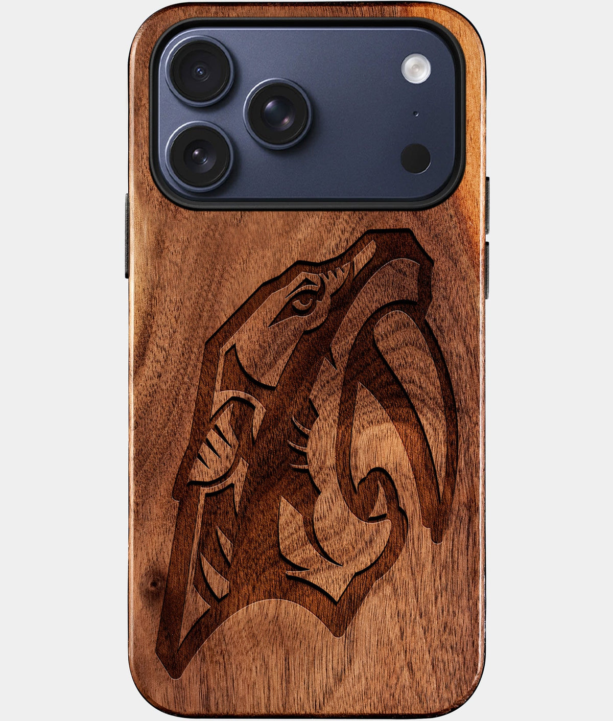Eco-friendly Nashville Predators iPhone 17 Pro Max Case - Carved Wood Custom Nashville Predators Gift For Him - Monogrammed Personalized iPhone 17 Pro Max Cover By Aldergrove & Oak
