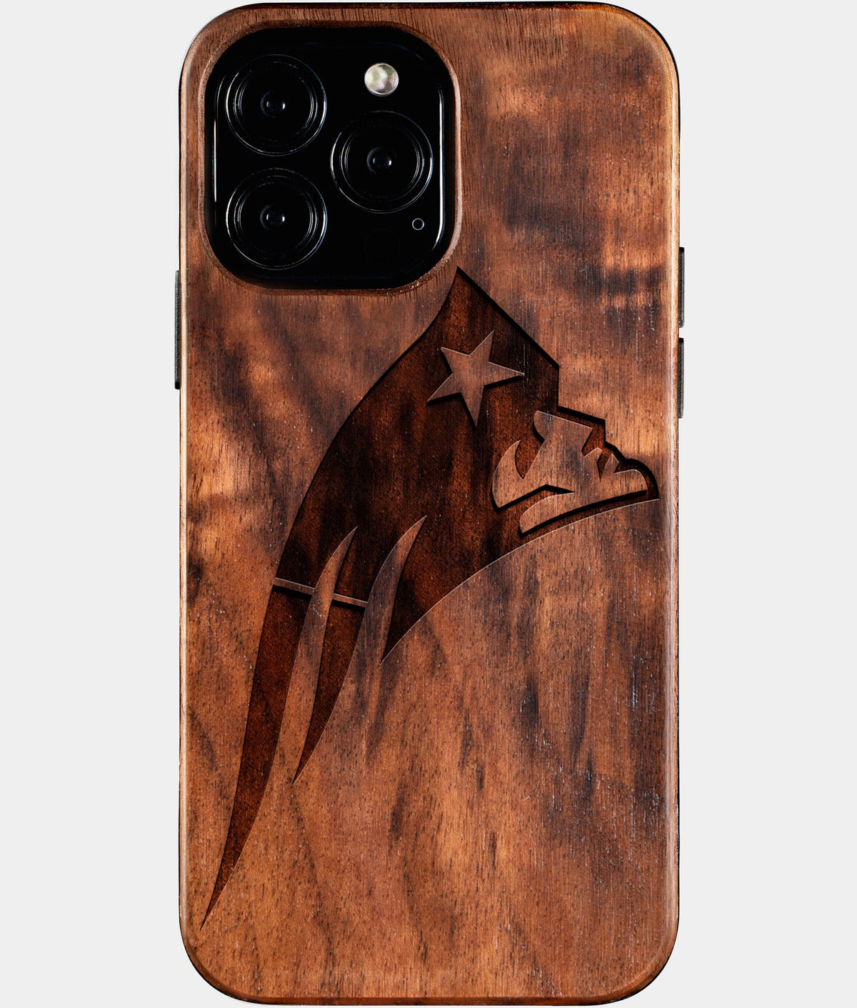 Custom New England Patriots iPhone 16/16 Pro/16 Pro Max/16 Plus Case - Wood Patriots Cover - Eco-friendly New England Patriots iPhone 16 Case - Carved Wood Custom New England Patriots Gift For Him - Monogrammed Personalized iPhone 16 Cover By Aldergrove & Oak