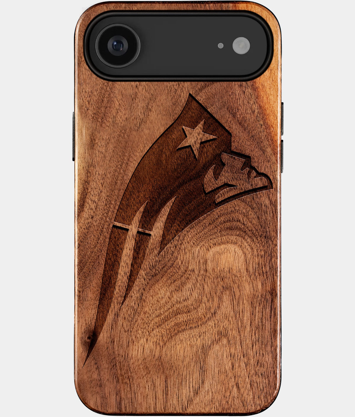 Eco-friendly New England Patriots iPhone 17 Air Case - Carved Wood Custom New England Patriots Gift For Him - Monogrammed Personalized iPhone 17 Air Cover By Aldergrove & Oak