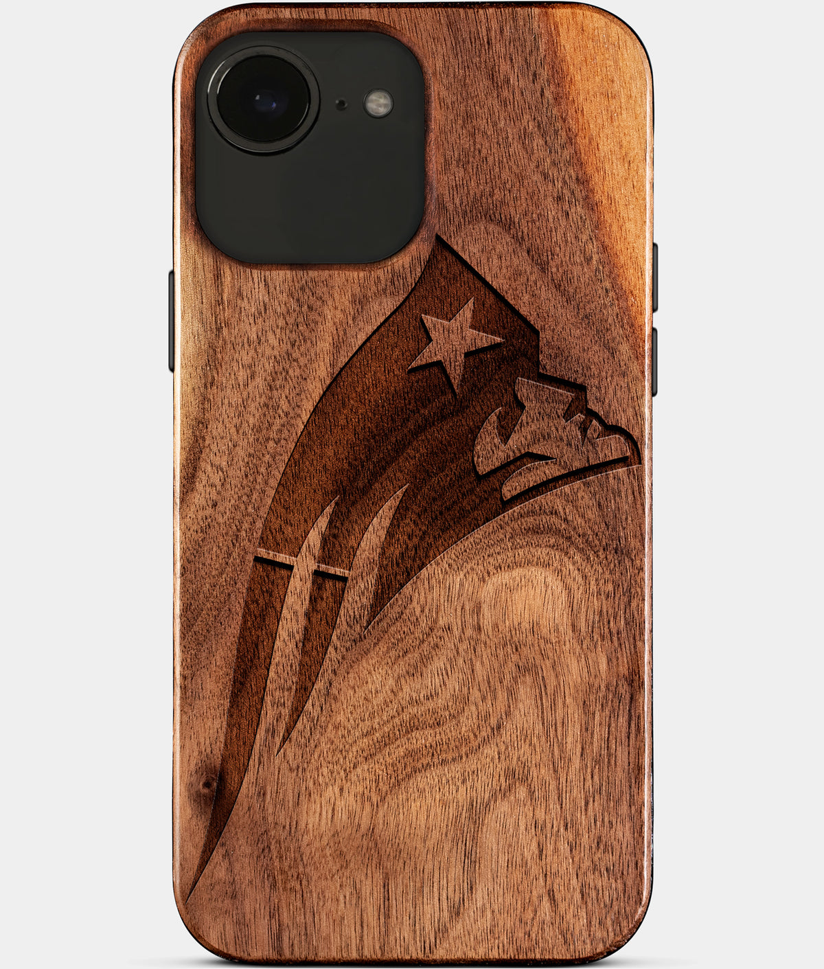Eco-friendly New England Patriots iPhone 17e Case - Carved Wood Custom New England Patriots Gift For Him - Monogrammed Personalized iPhone 17e Cover By Aldergrove & Oak