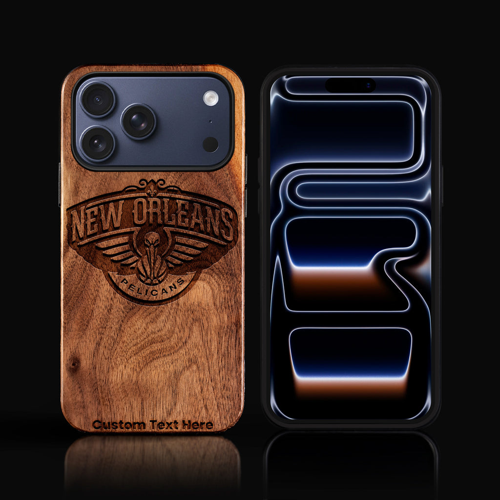 Custom New Orleans Pelicans iPhone 17/17 Pro/17 Pro Max/17 Air Case - Carved Wood Pelicans Cover