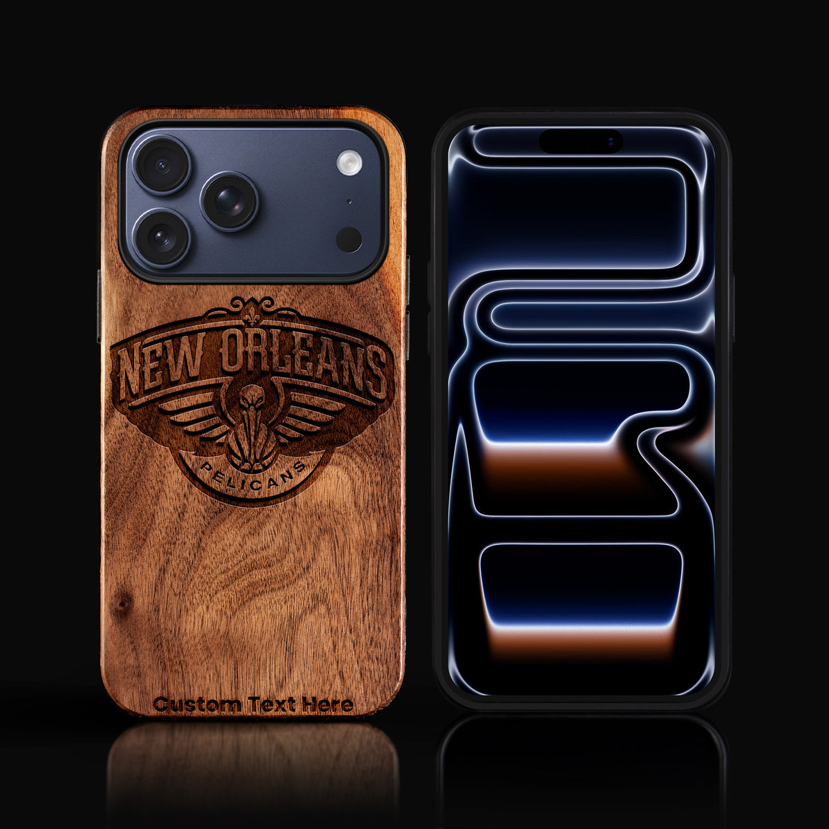 Custom New Orleans Pelicans iPhone 17/17 Pro/17 Pro Max/17 Air Case - Carved Wood Pelicans Cover