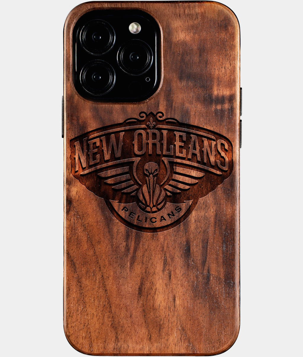 Custom New Orleans Pelicans iPhone 16/16 Pro/16 Pro Max/16 Plus Case - Wood Pelicans Cover - Eco-friendly New Orleans Pelicans iPhone 16 Case - Carved Wood Custom New Orleans Pelicans Gift For Him - Monogrammed Personalized iPhone 16 Cover By Aldergrove & Oak