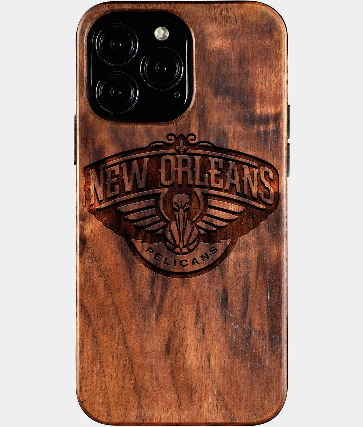 Custom New Orleans Pelicans iPhone 16/16 Pro/16 Pro Max/16 Plus Case - Wood Pelicans Cover - Eco-friendly New Orleans Pelicans iPhone 16 Case - Carved Wood Custom New Orleans Pelicans Gift For Him - Monogrammed Personalized iPhone 16 Cover By Aldergrove & Oak