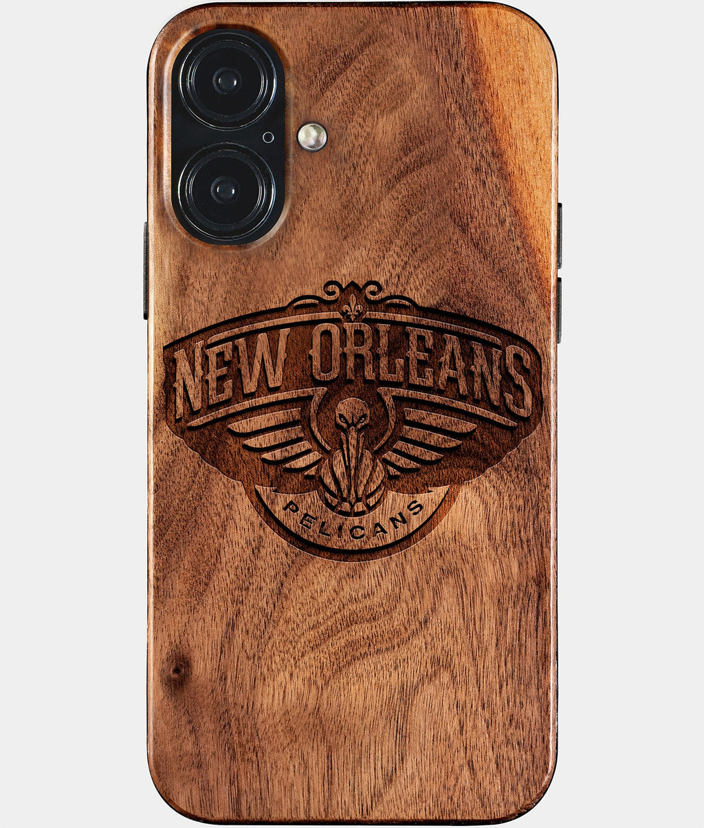 Eco-friendly New Orleans Pelicans iPhone 17 Case - Carved Wood Custom New Orleans Pelicans Gift For Him - Monogrammed Personalized iPhone 17 Cover By Aldergrove & Oak