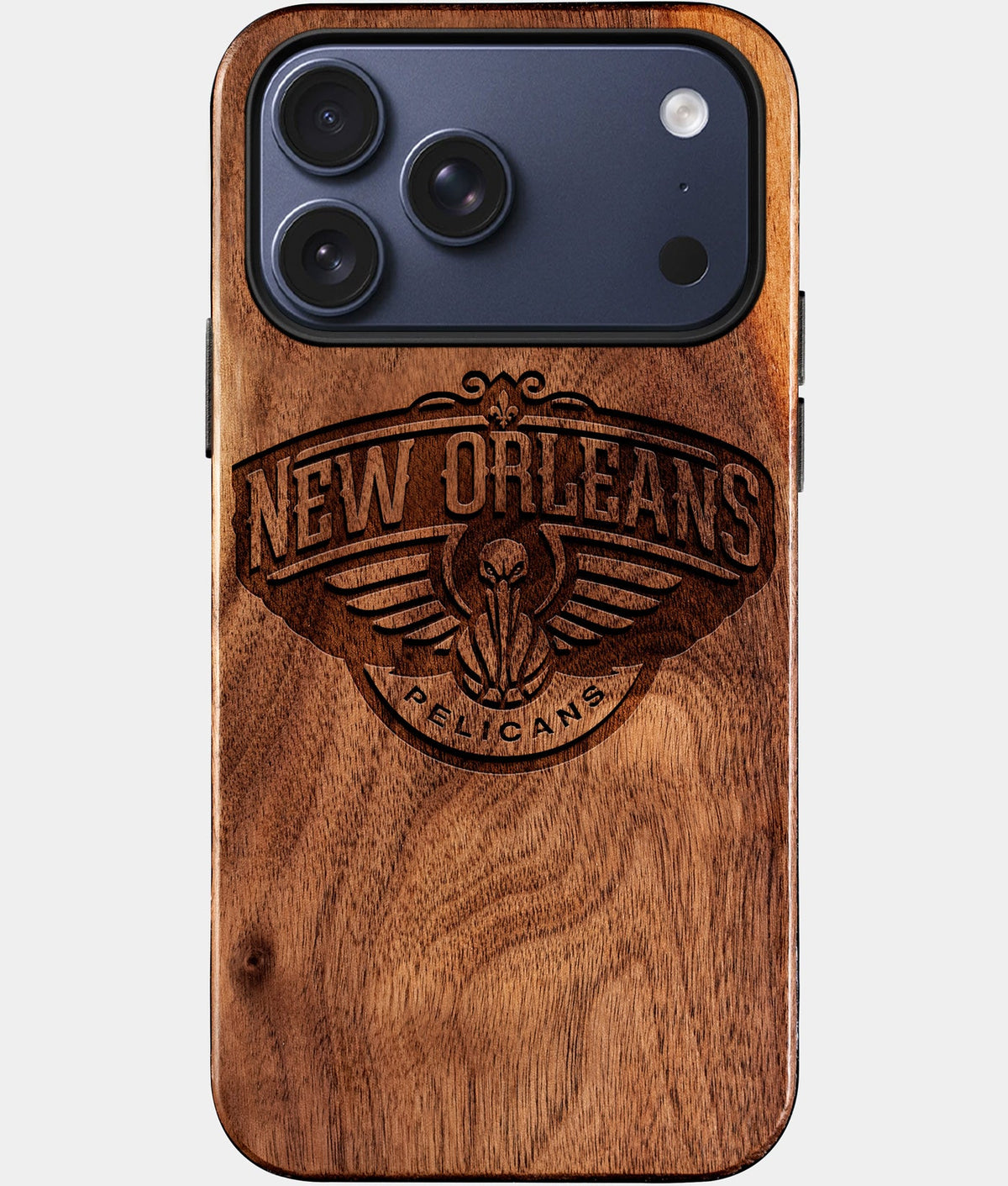 Custom New Orleans Pelicans iPhone 17/17 Pro/17 Pro Max/17 Air Case - Wood Pelicans Cover - Eco-friendly New Orleans Pelicans iPhone 17 Case - Carved Wood Custom New Orleans Pelicans Gift For Him - Monogrammed Personalized iPhone 17 Cover By Aldergrove & Oak