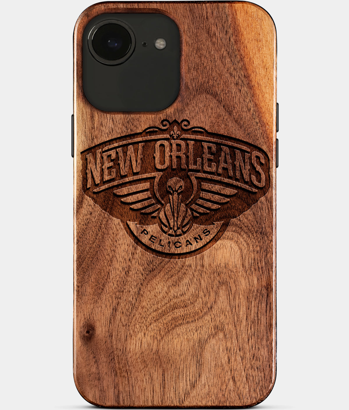 Eco-friendly New Orleans Pelicans iPhone 17e Case - Carved Wood Custom New Orleans Pelicans Gift For Him - Monogrammed Personalized iPhone 17e Cover By Aldergrove & Oak