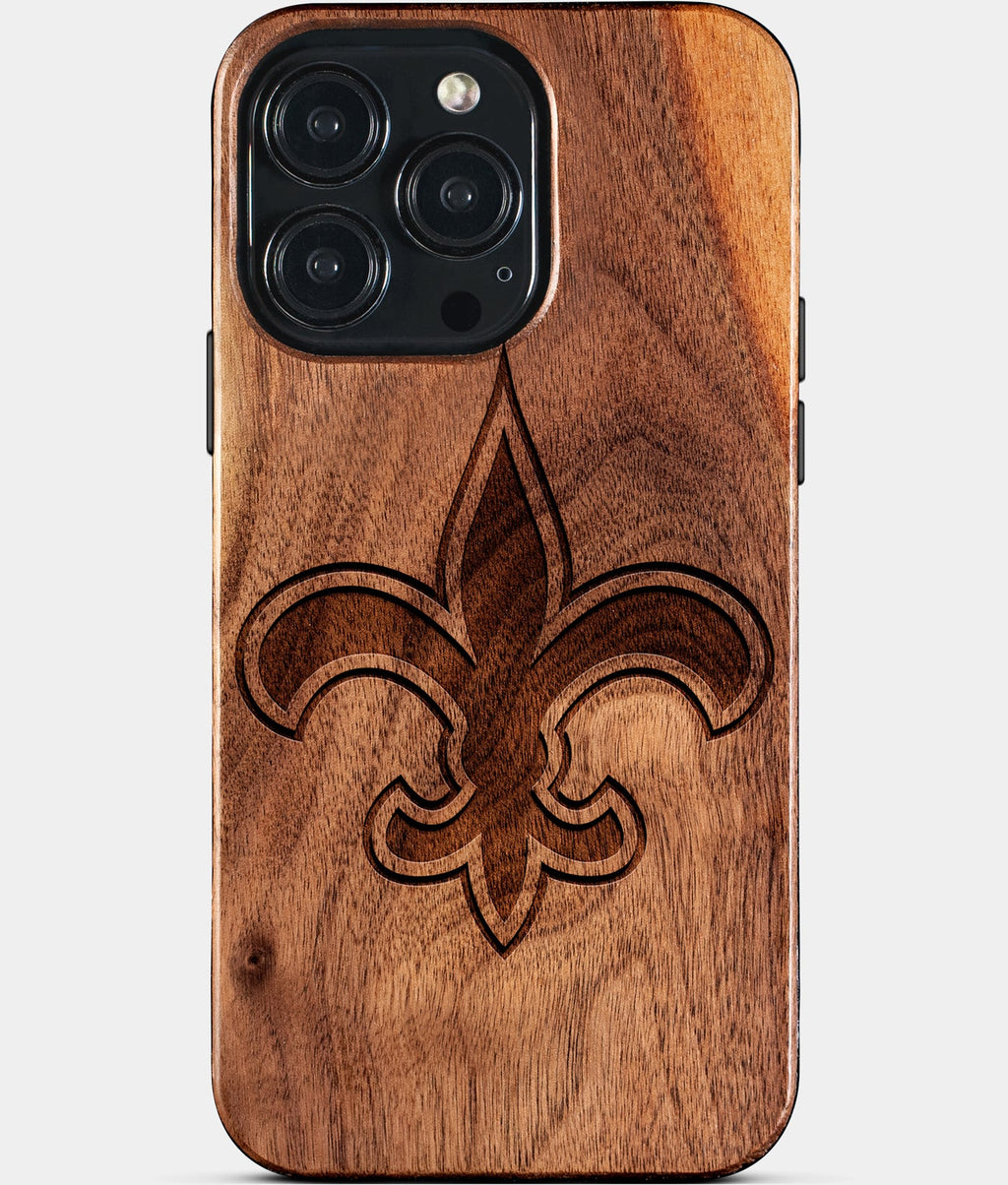 Custom New Orleans Saints iPhone 15/15 Pro/15 Pro Max/15 Plus Case - Wood Saints Cover - Eco-friendly New Orleans Saints iPhone 15 Case - Carved Wood Custom New Orleans Saints Gift For Him - Monogrammed Personalized iPhone 15 Cover By Aldergrove & Oak