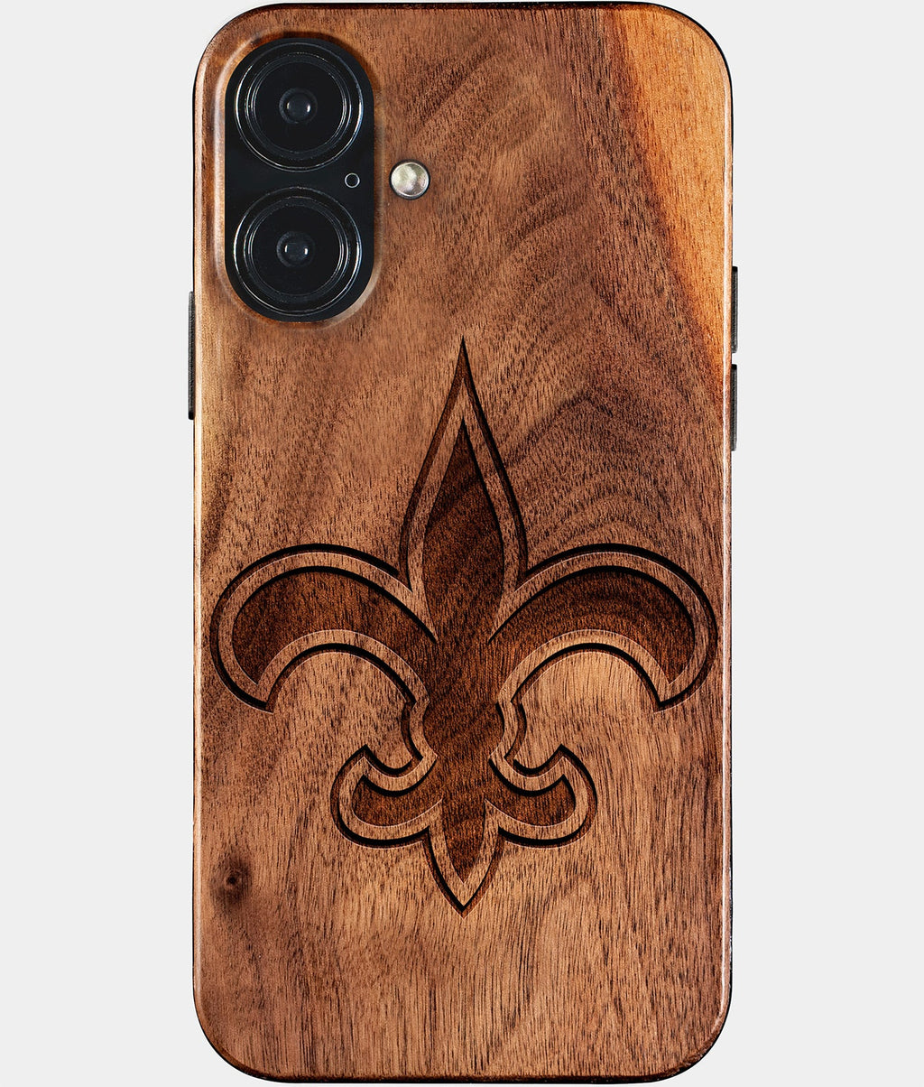 Eco-friendly New Orleans Saints iPhone 17 Case - Carved Wood Custom New Orleans Saints Gift For Him - Monogrammed Personalized iPhone 17 Cover By Aldergrove & Oak