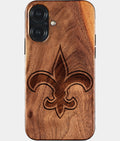 Eco-friendly New Orleans Saints iPhone 17 Case - Carved Wood Custom New Orleans Saints Gift For Him - Monogrammed Personalized iPhone 17 Cover By Aldergrove & Oak