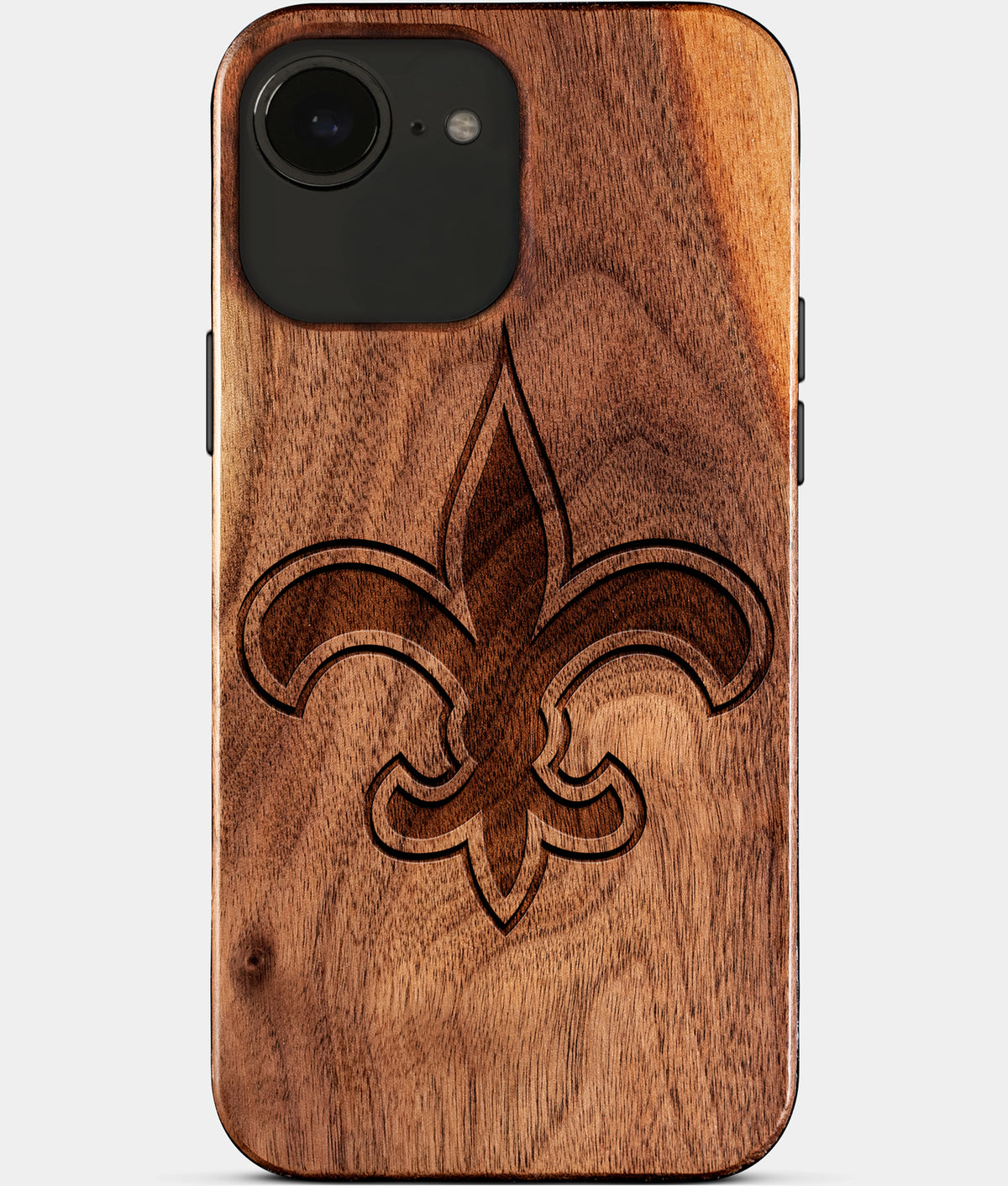 Eco-friendly New Orleans Saints iPhone 17e Case - Carved Wood Custom New Orleans Saints Gift For Him - Monogrammed Personalized iPhone 17e Cover By Aldergrove & Oak