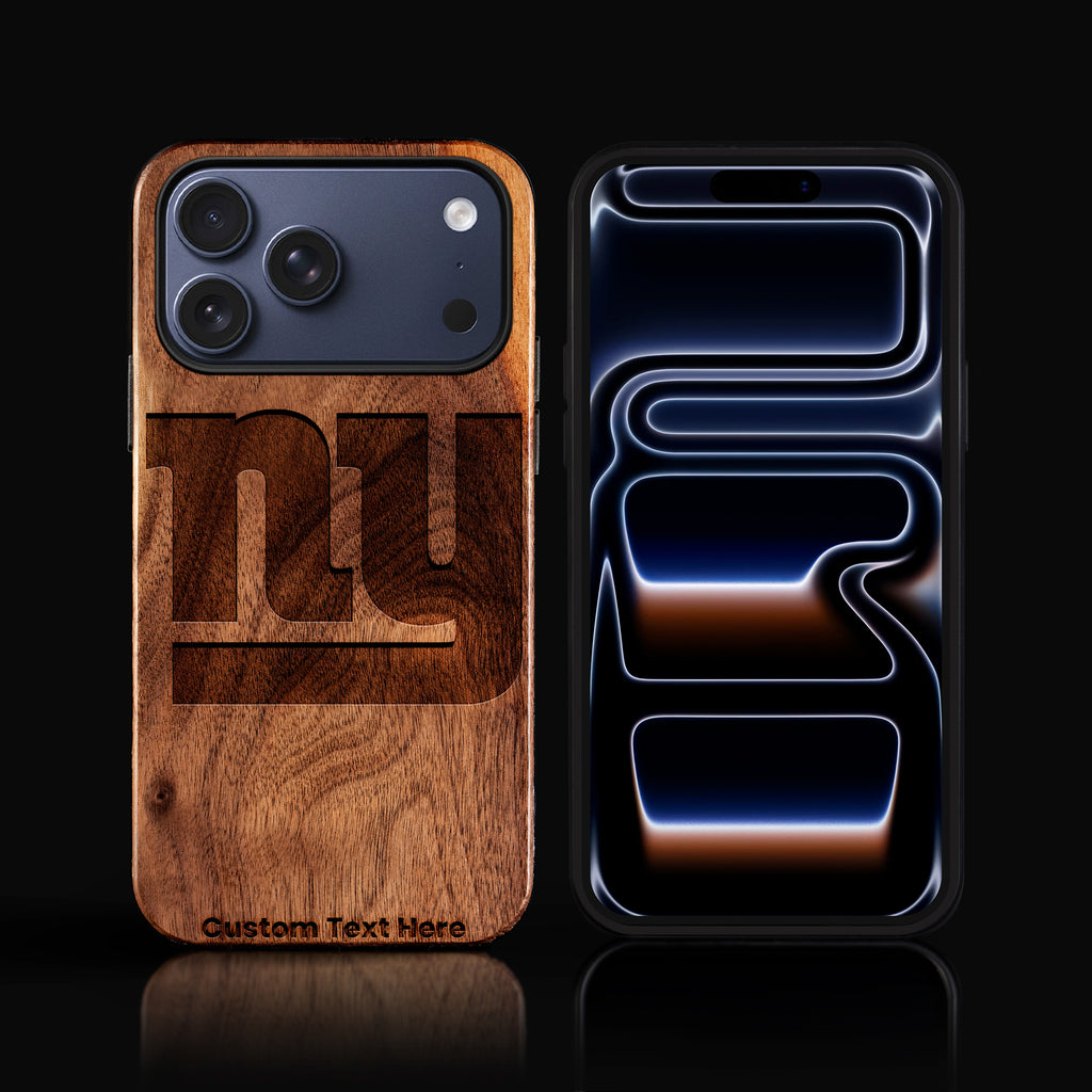 Custom New York Giants iPhone 17/17 Pro/17 Pro Max/17 Air Case - Carved Wood Giants Cover