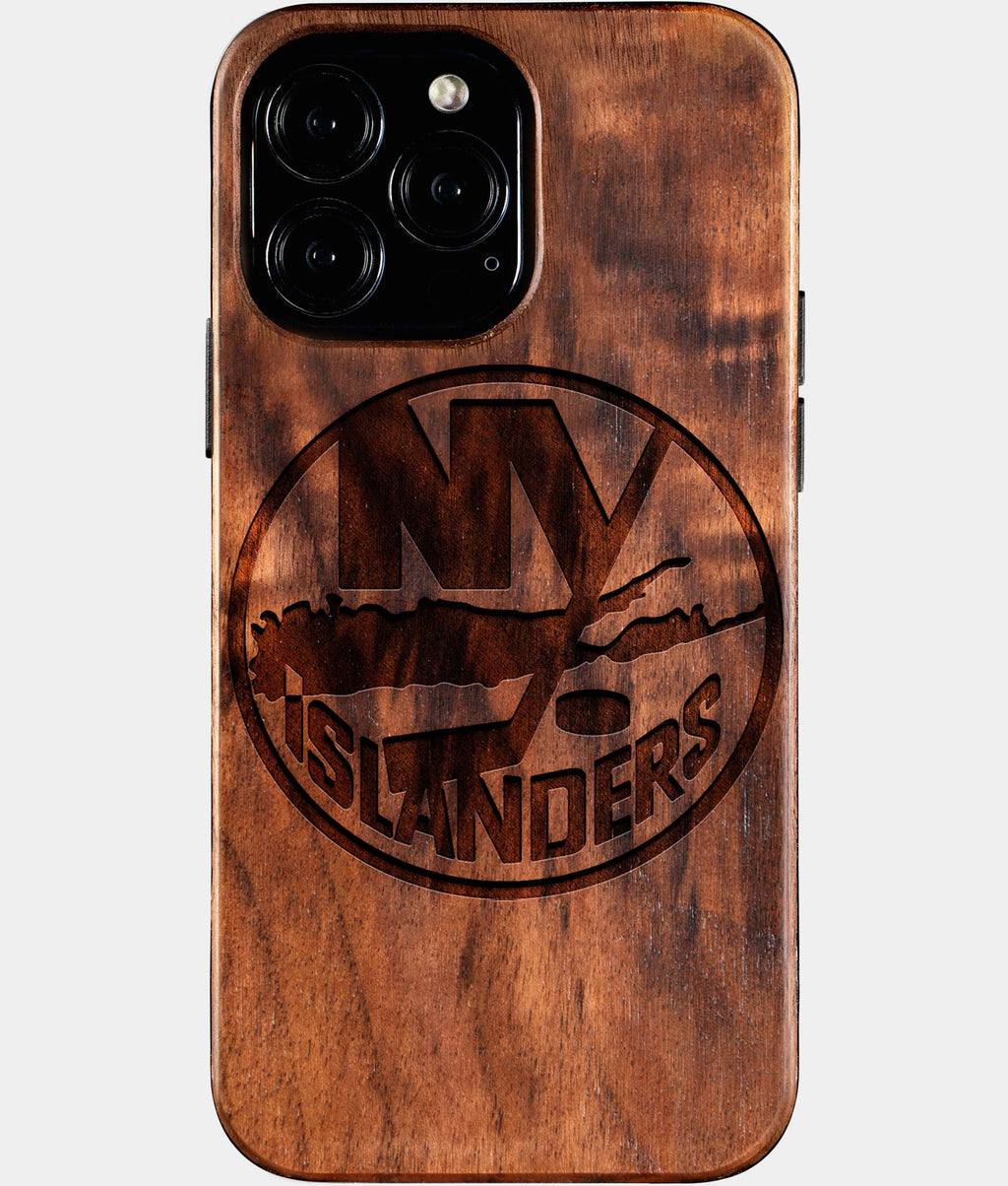Custom New York Islanders iPhone 16/16 Pro/16 Pro Max/16 Plus Case - Wood Islanders Cover - Eco-friendly New York Islanders iPhone 16 Case - Carved Wood Custom New York Islanders Gift For Him - Monogrammed Personalized iPhone 16 Cover By Aldergrove & Oak