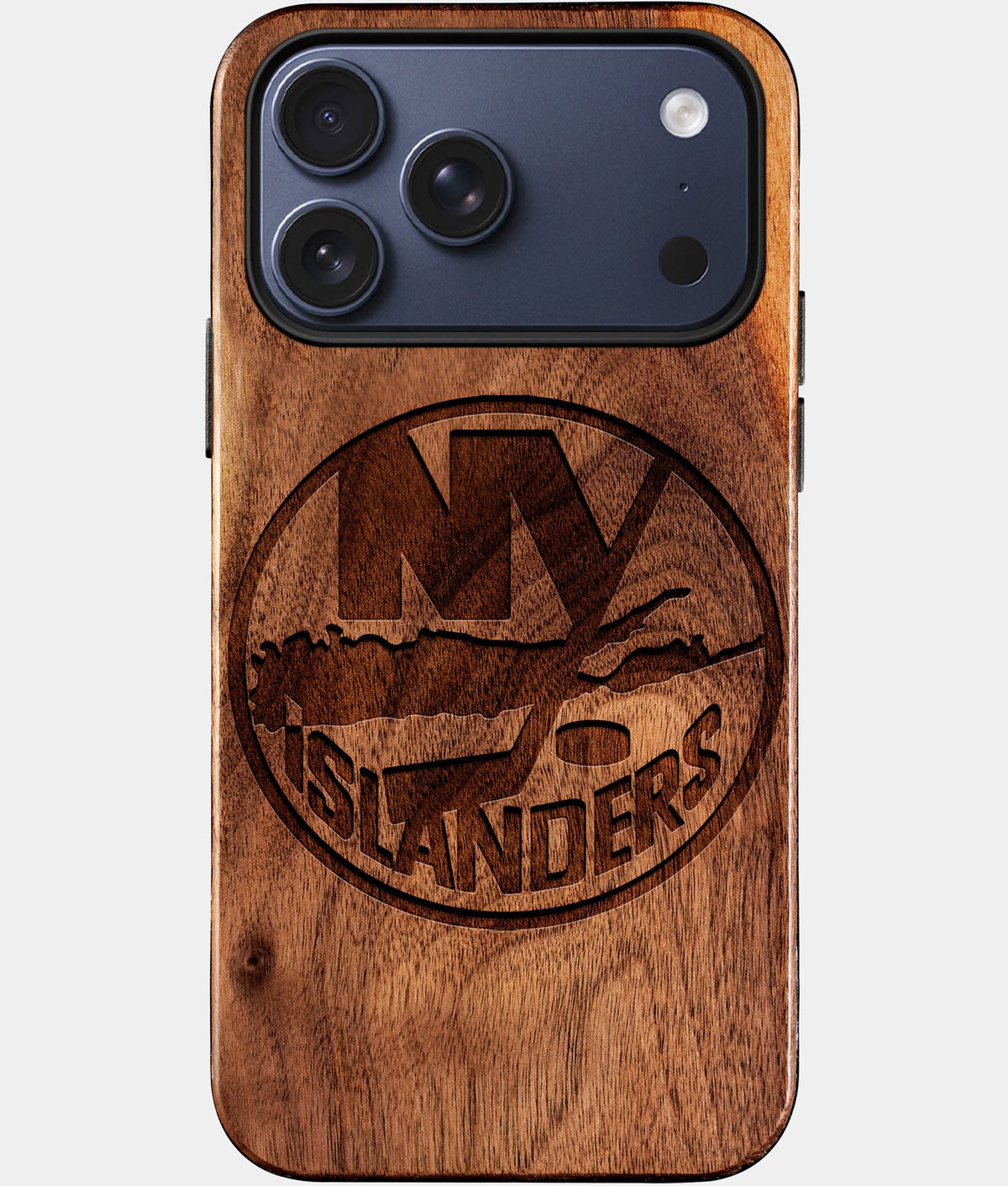 Eco-friendly New York Islanders iPhone 17 Pro Case - Carved Wood Custom New York Islanders Gift For Him - Monogrammed Personalized iPhone 17 Pro Cover By Aldergrove & Oak