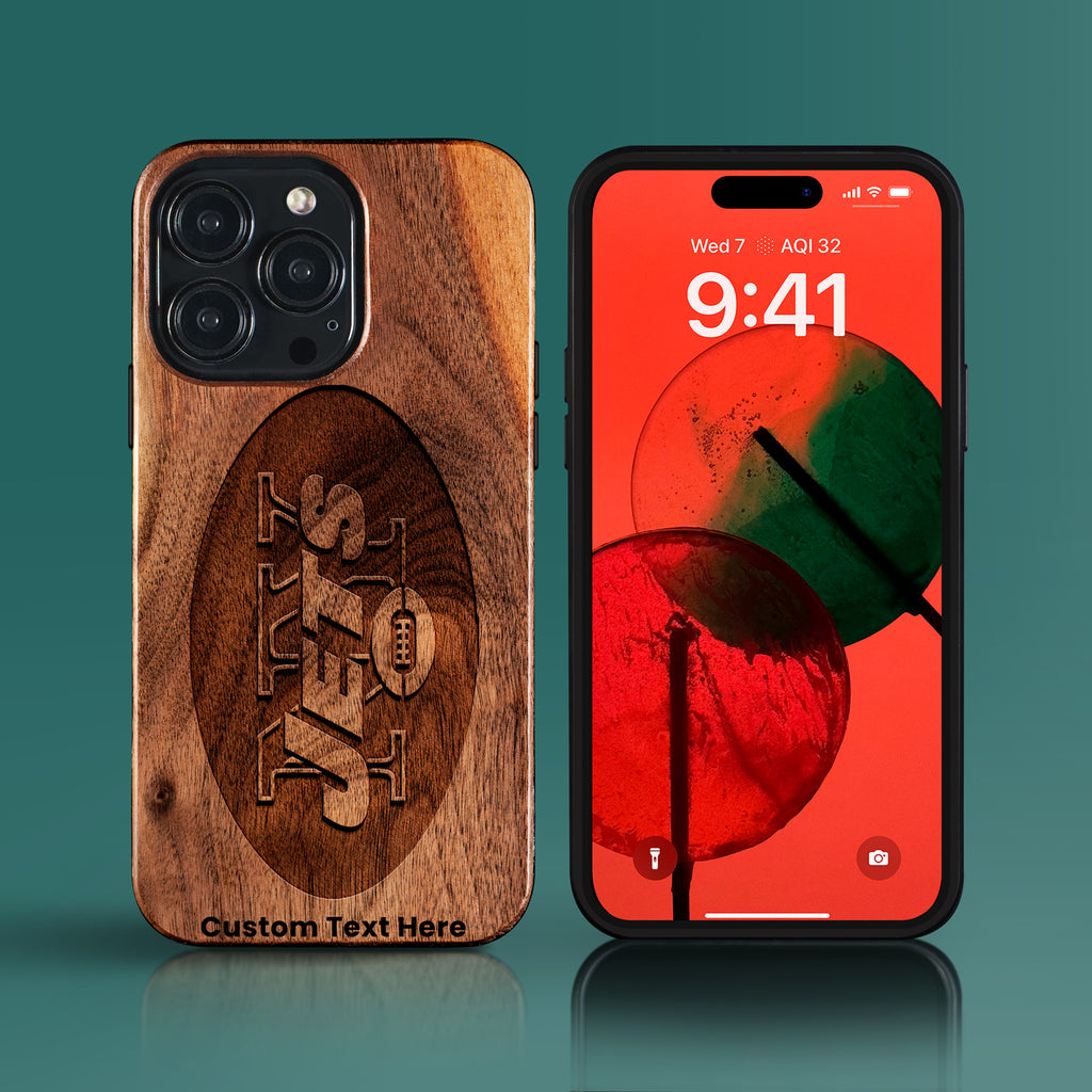 Custom New York Jets iPhone 15/15 Pro/15 Pro Max/15 Plus Case - Carved Wood Jets Cover
