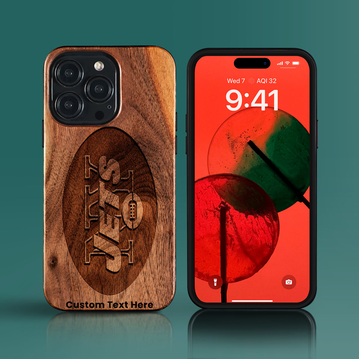 Custom New York Jets iPhone 15/15 Pro/15 Pro Max/15 Plus Case - Carved Wood Jets Cover