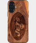 Eco-friendly New York Jets iPhone 17 Case - Carved Wood Custom New York Jets Gift For Him - Monogrammed Personalized iPhone 17 Cover By Aldergrove & Oak