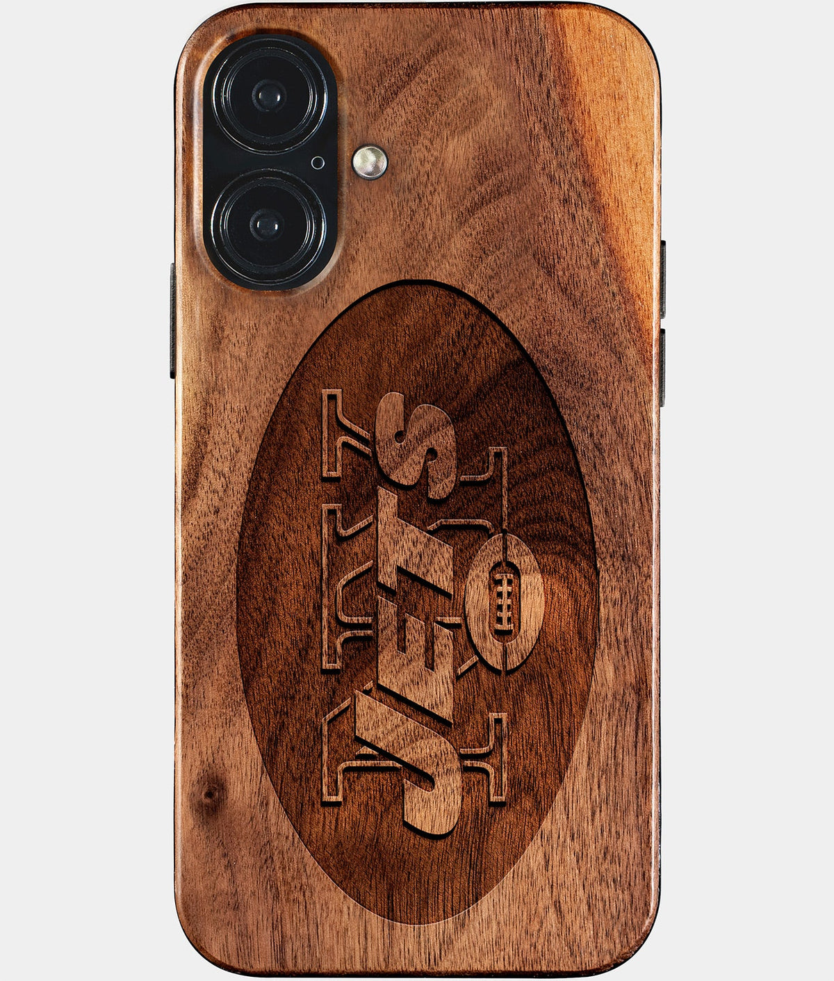 Eco-friendly New York Jets iPhone 17 Case - Carved Wood Custom New York Jets Gift For Him - Monogrammed Personalized iPhone 17 Cover By Aldergrove & Oak