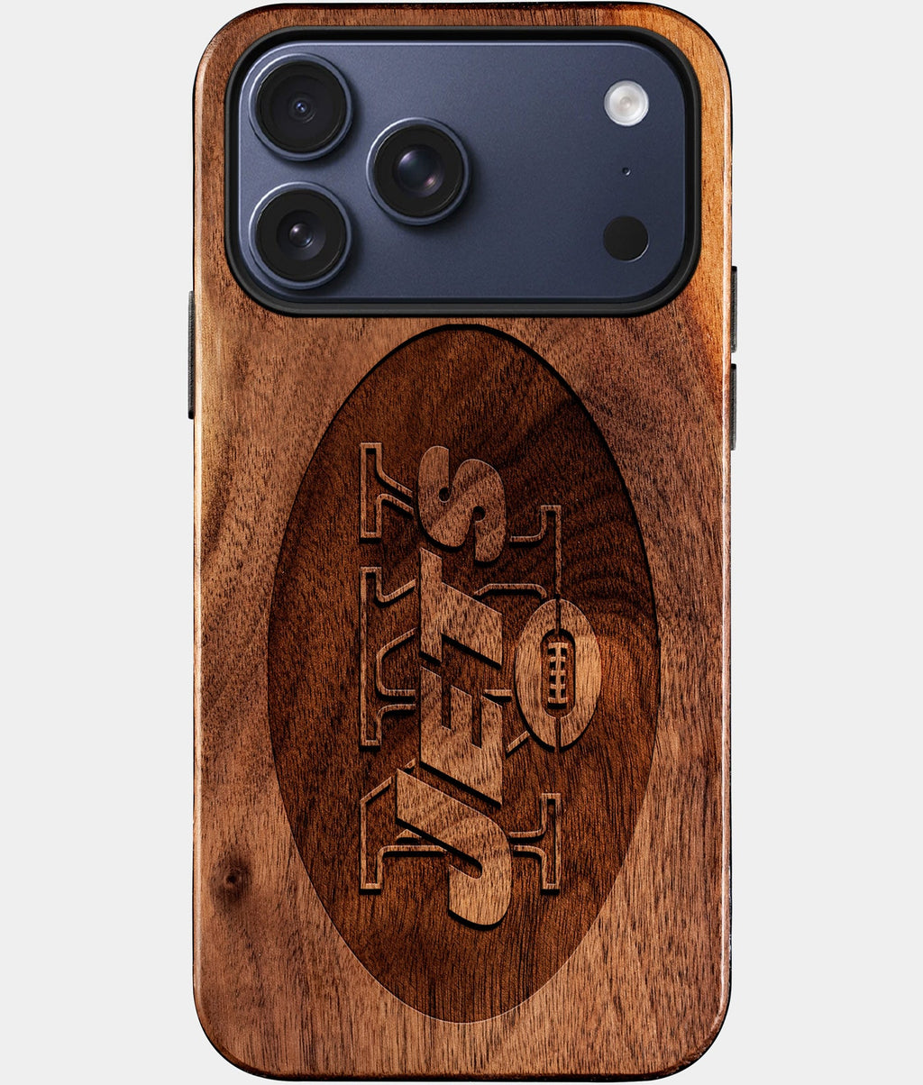 Custom New York Jets iPhone 17/17 Pro/17 Pro Max/17 Air Case - Wood Jets Cover - Eco-friendly New York Jets iPhone 17 Case - Carved Wood Custom New York Jets Gift For Him - Monogrammed Personalized iPhone 17 Cover By Aldergrove & Oak