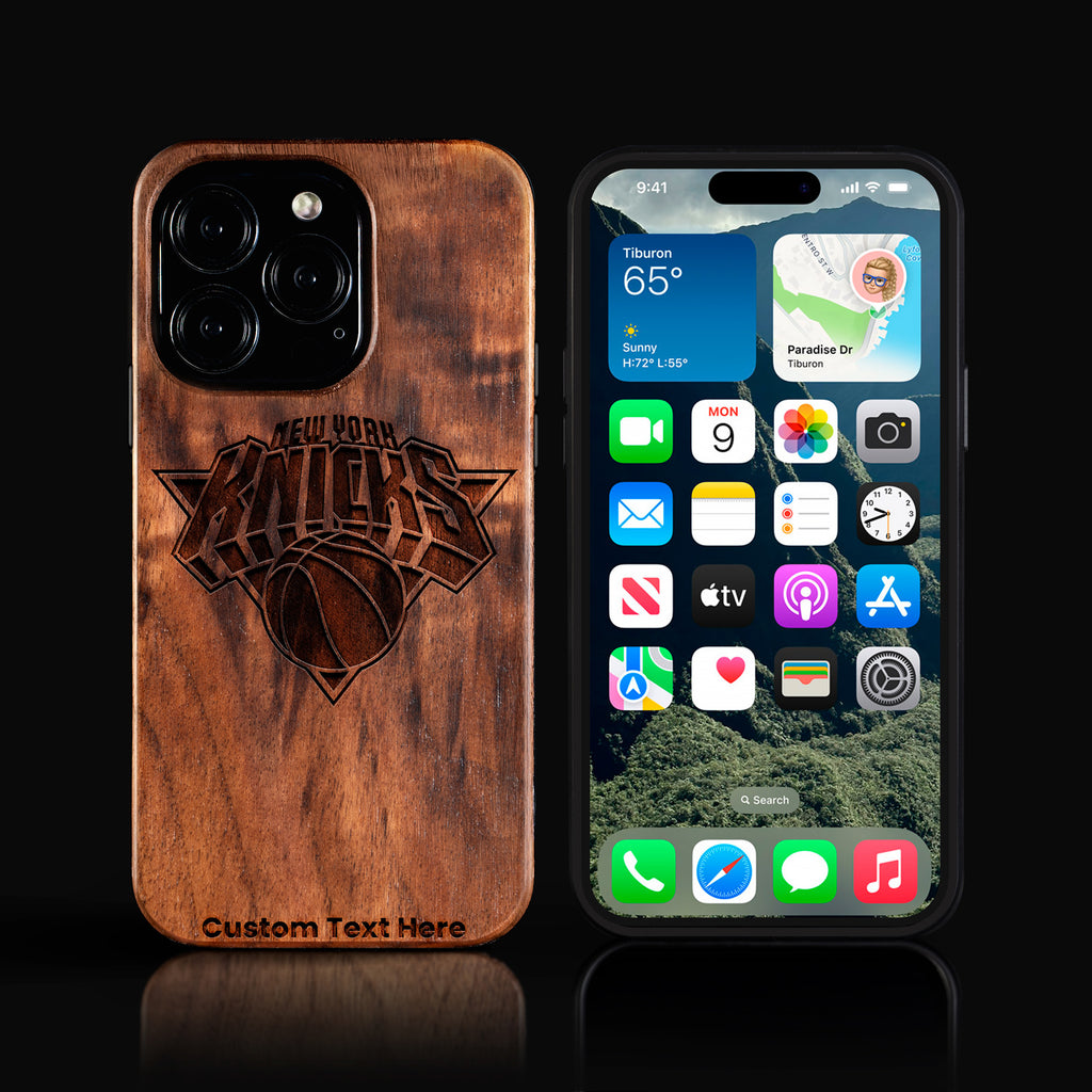 Custom New York Knicks iPhone 16/16 Pro/16 Pro Max/16 Plus Case - Carved Wood Knicks Cover