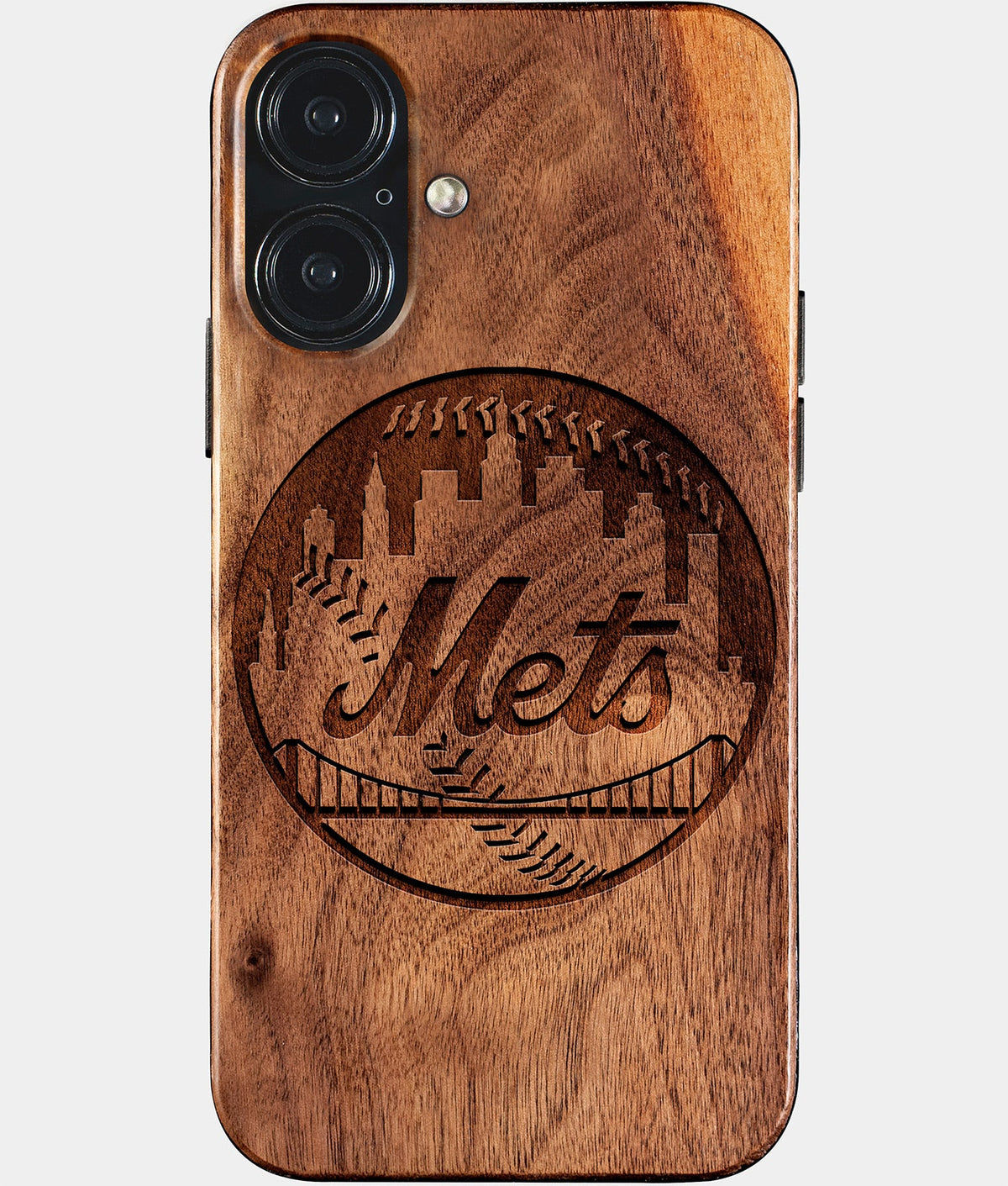 Eco-friendly New York Mets iPhone 17 Case - Carved Wood Custom New York Mets Gift For Him - Monogrammed Personalized iPhone 17 Cover By Aldergrove & Oak