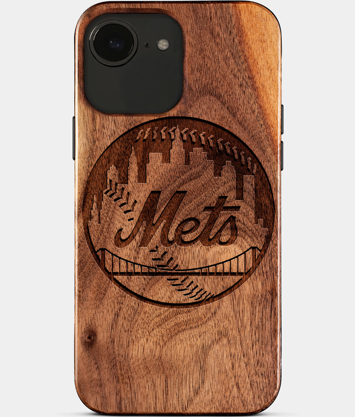 Eco-friendly New York Mets iPhone 17e Case - Carved Wood Custom New York Mets Gift For Him - Monogrammed Personalized iPhone 17e Cover By Aldergrove & Oak