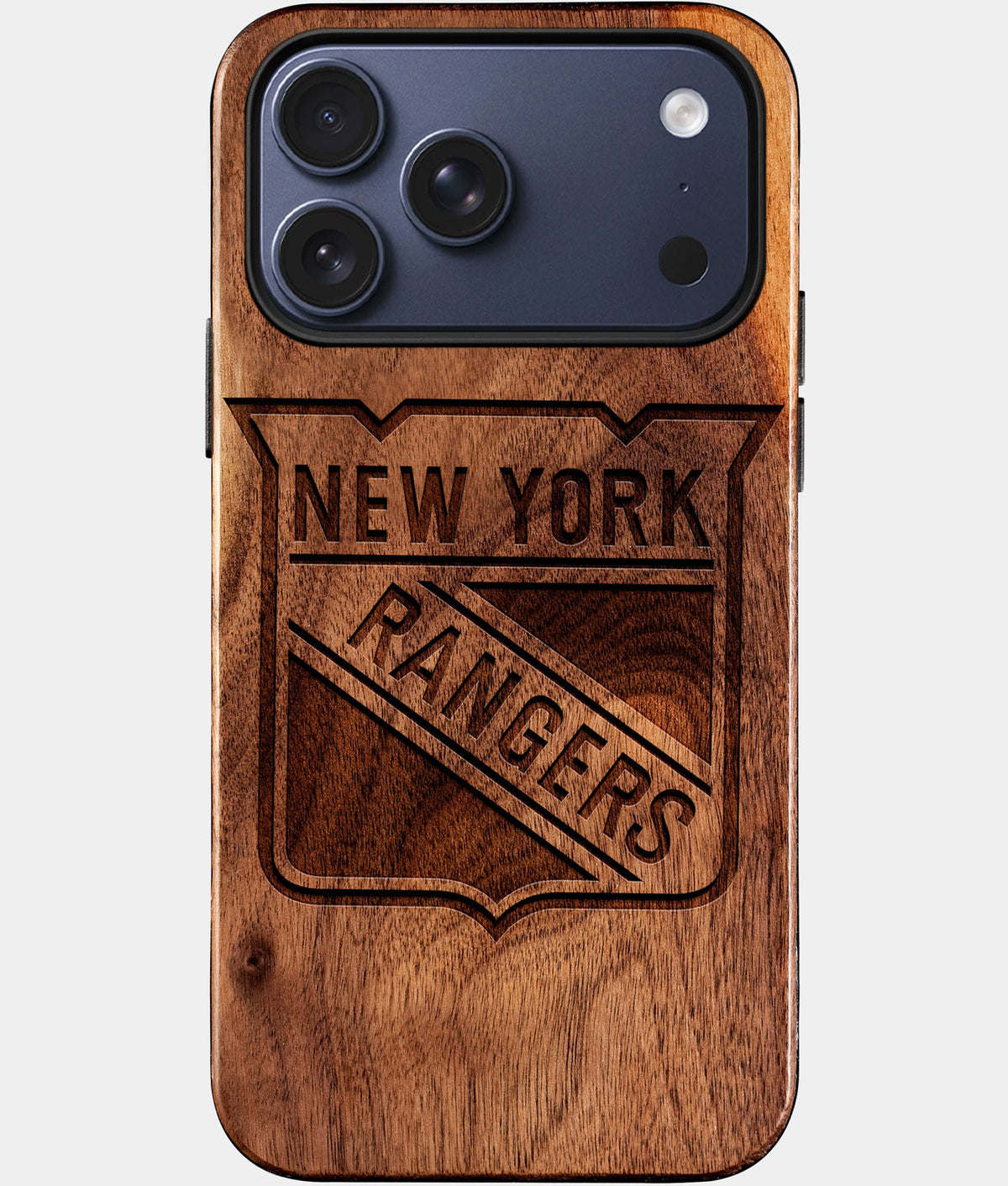 Eco-friendly New York Rangers iPhone 17 Pro Case - Carved Wood Custom New York Rangers Gift For Him - Monogrammed Personalized iPhone 17 Pro Cover By Aldergrove & Oak