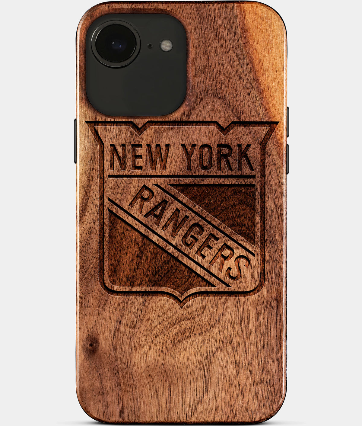 Eco-friendly New York Rangers iPhone 17e Case - Carved Wood Custom New York Rangers Gift For Him - Monogrammed Personalized iPhone 17e Cover By Aldergrove & Oak