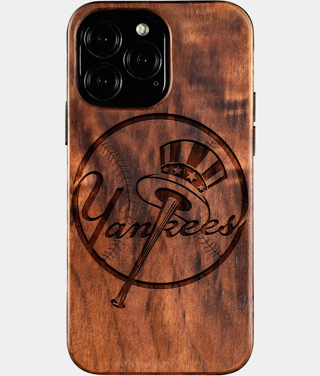 Custom New York Yankees iPhone 16/16 Pro/16 Pro Max/16 Plus Case - Wood Yankees Cover - Eco-friendly New York Yankees iPhone 16 Case - Carved Wood Custom New York Yankees Gift For Him - Monogrammed Personalized iPhone 16 Cover By Aldergrove & Oak