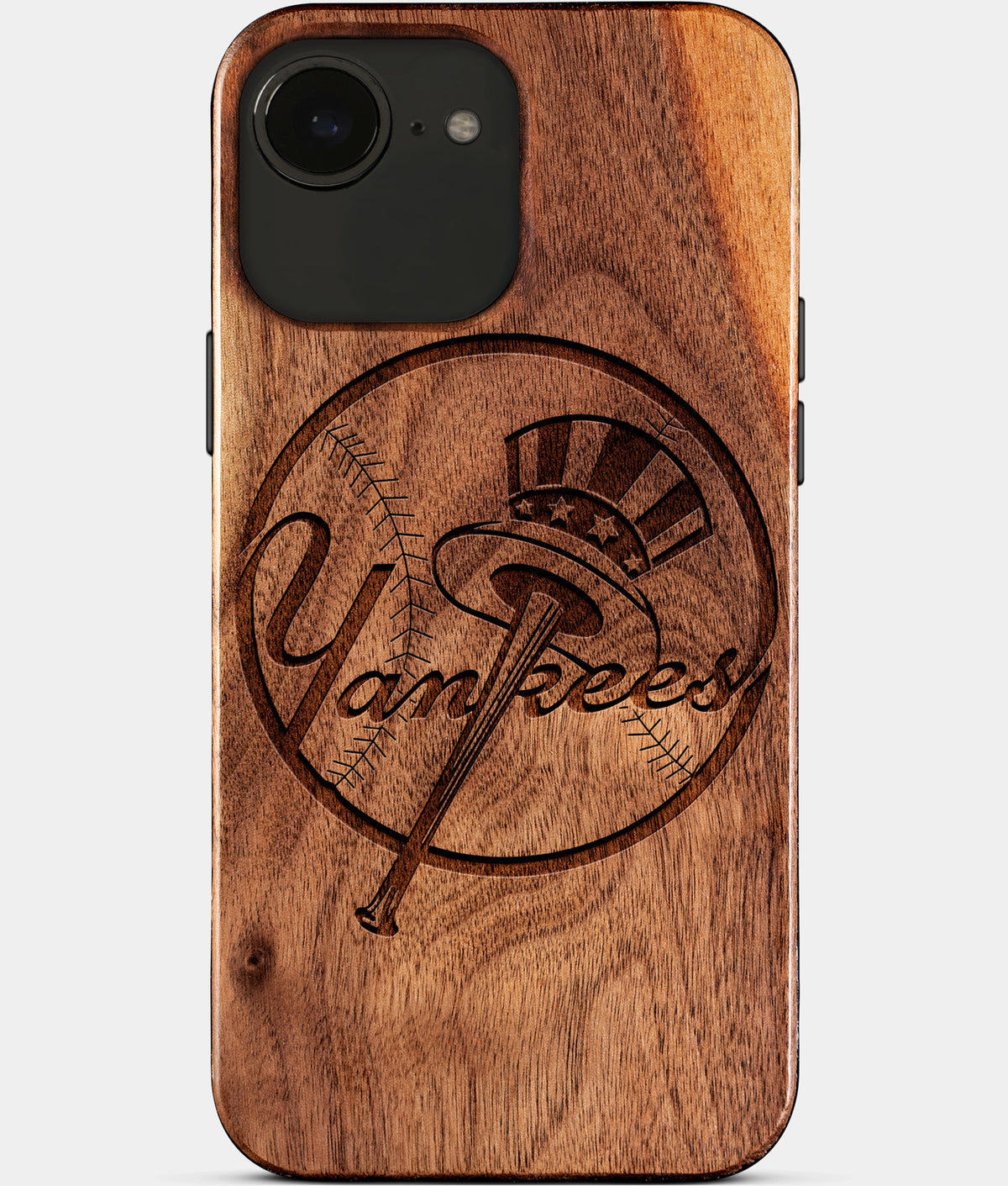 Eco-friendly New York Yankees iPhone 17e Case - Carved Wood Custom New York Yankees Gift For Him - Monogrammed Personalized iPhone 17e Cover By Aldergrove & Oak