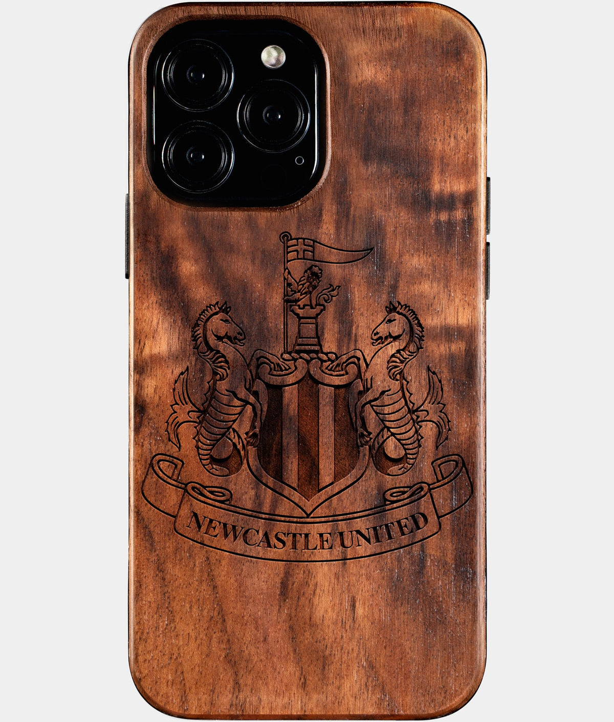 Custom Newcastle United F.C. iPhone 16/16 Pro/16 Pro Max/16 Plus Case - Wood Newcastle United FC Cover - Eco-friendly Newcastle United FC iPhone 16 Case - Carved Wood Custom Newcastle United FC Gift For Him - Monogrammed Personalized iPhone 16 Cover By Aldergrove & Oak
