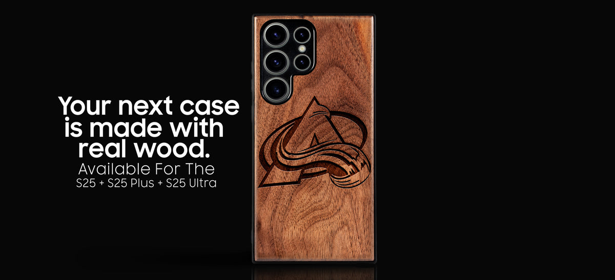 Shop custom NHL Samsung Galaxy S25 wood phone cases. Made with real wood and personalized for hockey fans. Custom gifts for men who love hockey. Available for the S25, S25 Plus, and S25 Ultra. Free Shipping + Free Engraving + 1 Year Warranty.