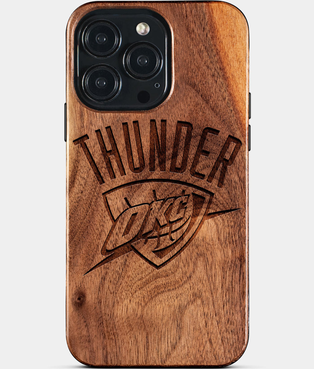 Custom OKC Thunder iPhone 15/15 Pro/15 Pro Max/15 Plus Case - Wood Wizards Cover - Eco-friendly OKC Thunder iPhone 15 Case - Carved Wood Custom OKC Thunder Gift For Him - Monogrammed Personalized iPhone 15 Cover By Aldergrove & Oak