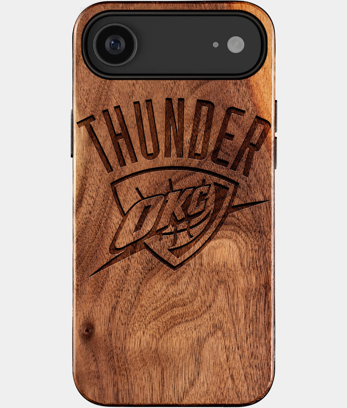 Eco-friendly OKC Thunder iPhone 17 Air Case - Carved Wood Custom OKC Thunder Gift For Him - Monogrammed Personalized iPhone 17 Air Cover By Aldergrove & Oak