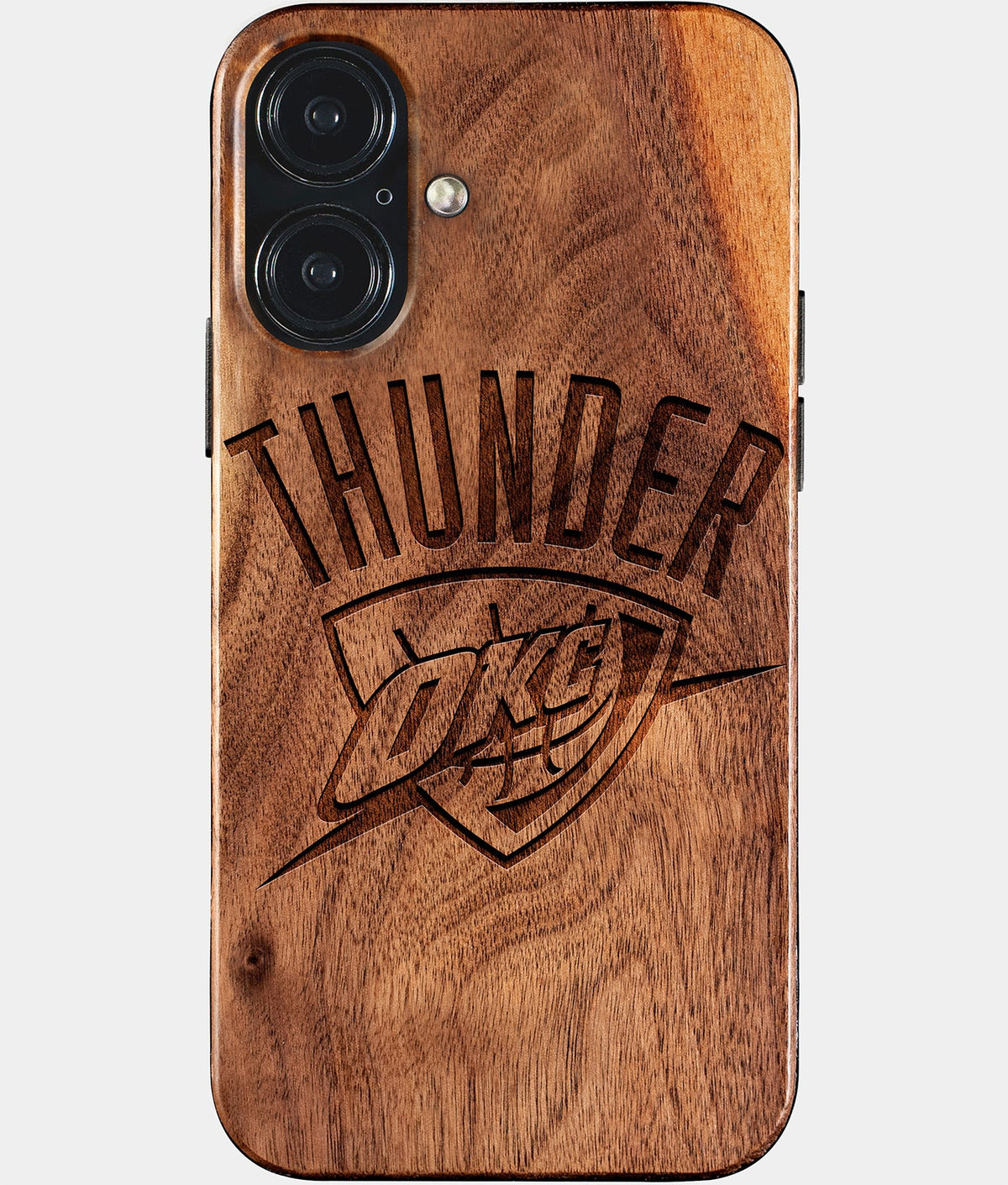 Eco-friendly OKC Thunder iPhone 17 Case - Carved Wood Custom OKC Thunder Gift For Him - Monogrammed Personalized iPhone 17 Cover By Aldergrove & Oak