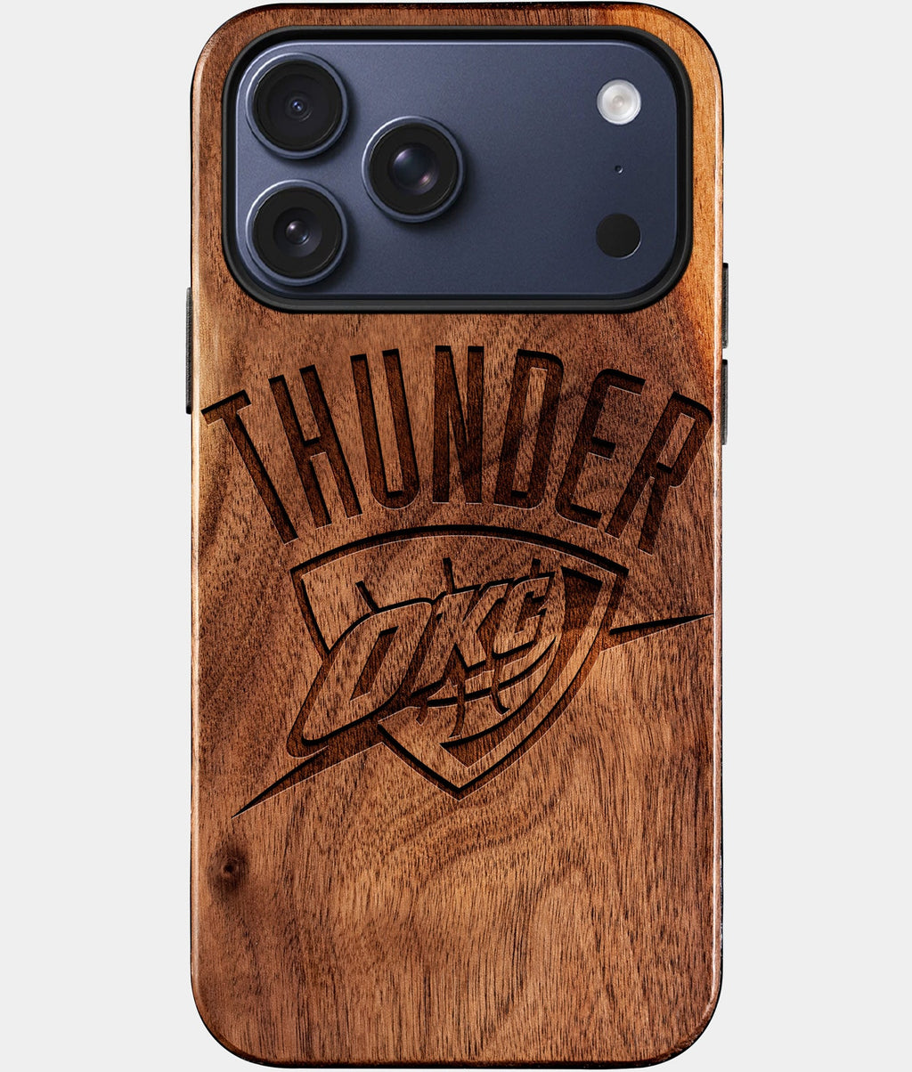 Custom OKC Thunder iPhone 17/17 Pro/17 Pro Max/17 Air Case - Wood Wizards Cover - Eco-friendly OKC Thunder iPhone 17 Case - Carved Wood Custom OKC Thunder Gift For Him - Monogrammed Personalized iPhone 17 Cover By Aldergrove & Oak