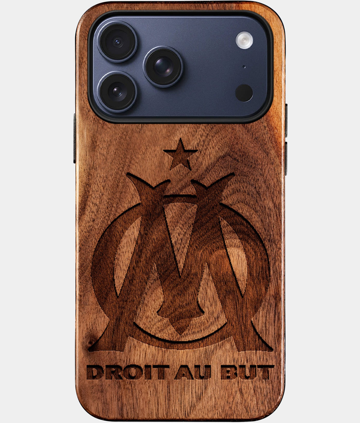Eco-friendly Olympique De Marseille iPhone 17 Pro Max Case - Carved Wood Custom Olympique De Marseille Gift For Him - Monogrammed Personalized iPhone 17 Pro Max Cover By Aldergrove & Oak