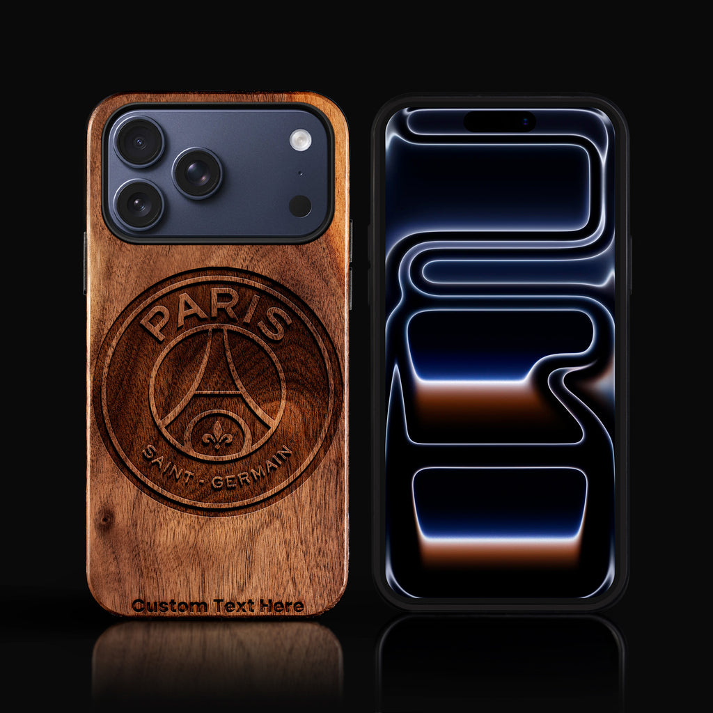 Custom Paris Saint Germain iPhone 17/17 Pro/17 Pro Max/17 Air Case - Carved Wood PSG Cover