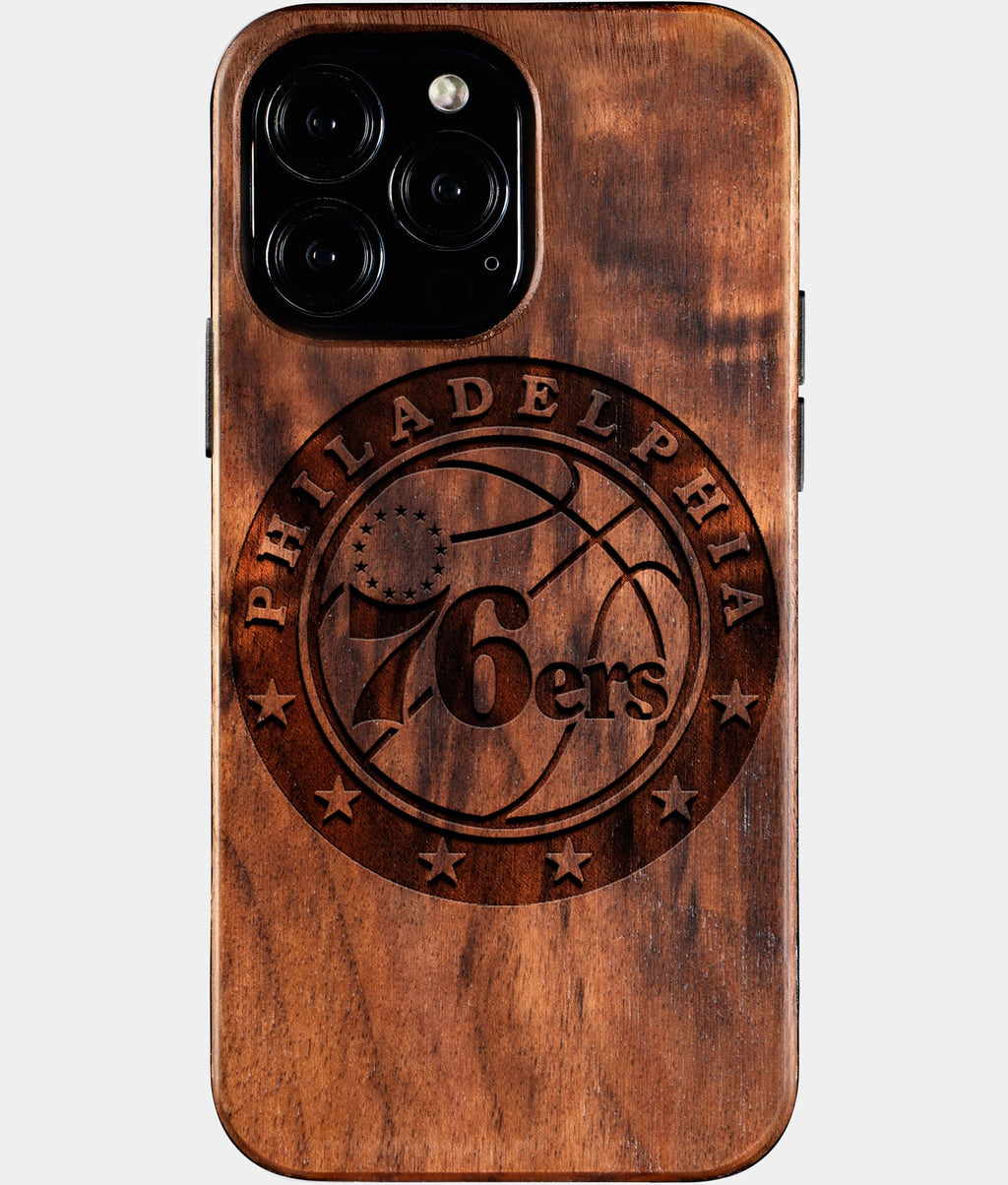 Custom Philadelphia 76Ers iPhone 16/16 Pro/16 Pro Max/16 Plus Case - Wood 76Ers Cover - Eco-friendly Philadelphia 76Ers iPhone 16 Case - Carved Wood Custom Philadelphia 76Ers Gift For Him - Monogrammed Personalized iPhone 16 Cover By Aldergrove & Oak