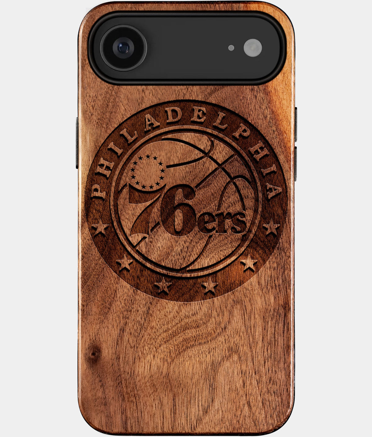 Eco-friendly Philadelphia 76Ers iPhone 17 Air Case - Carved Wood Custom Philadelphia 76Ers Gift For Him - Monogrammed Personalized iPhone 17 Air Cover By Aldergrove & Oak