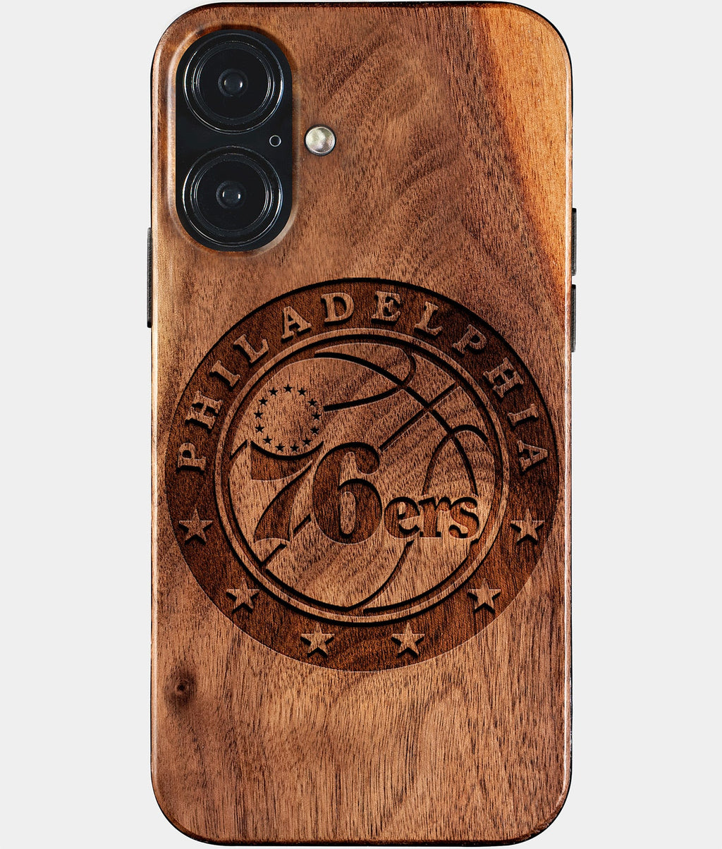 Eco-friendly Philadelphia 76Ers iPhone 17 Case - Carved Wood Custom Philadelphia 76Ers Gift For Him - Monogrammed Personalized iPhone 17 Cover By Aldergrove & Oak