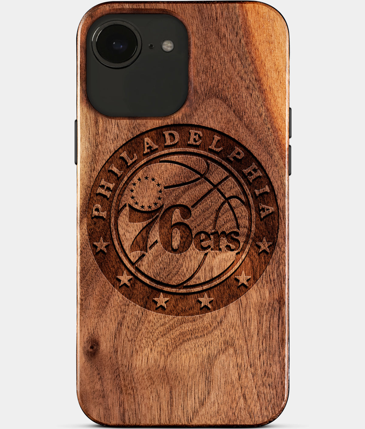 Eco-friendly Philadelphia 76Ers iPhone 17e Case - Carved Wood Custom Philadelphia 76Ers Gift For Him - Monogrammed Personalized iPhone 17e Cover By Aldergrove & Oak