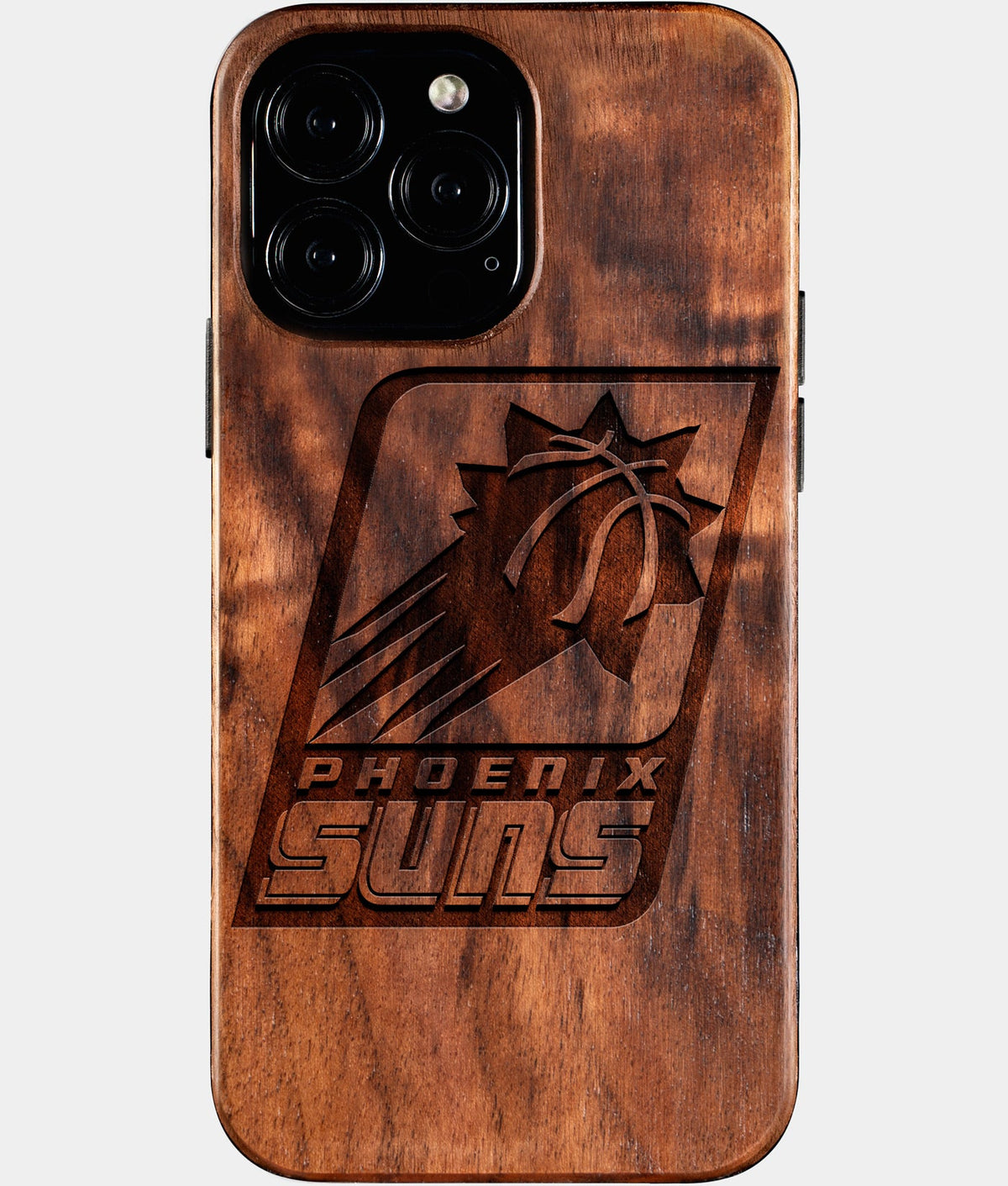 Custom Phoenix Suns iPhone 16/16 Pro/16 Pro Max/16 Plus Case - Wood Suns Cover - Eco-friendly Phoenix Suns iPhone 16 Case - Carved Wood Custom Phoenix Suns Gift For Him - Monogrammed Personalized iPhone 16 Cover By Aldergrove & Oak