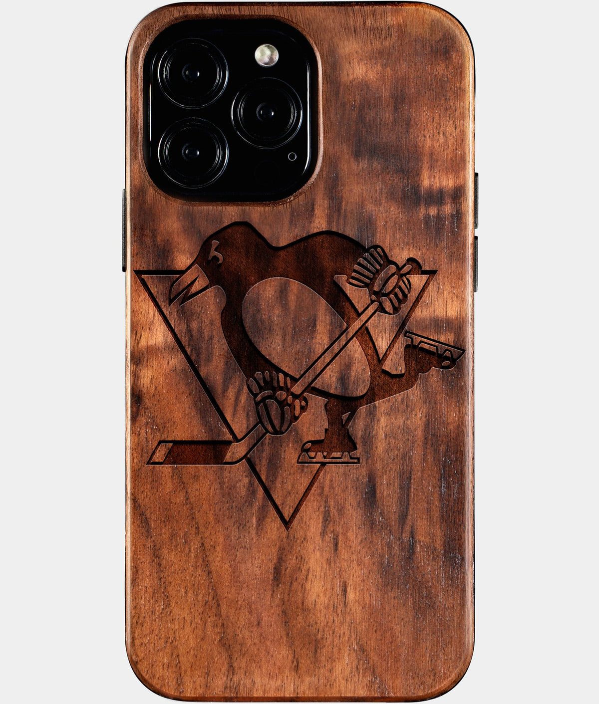 Custom Pittsburgh Penguins iPhone 16/16 Pro/16 Pro Max/16 Plus Case - Wood Penguins Cover - Eco-friendly Pittsburgh Penguins iPhone 16 Case - Carved Wood Custom Pittsburgh Penguins Gift For Him - Monogrammed Personalized iPhone 16 Cover By Aldergrove & Oak