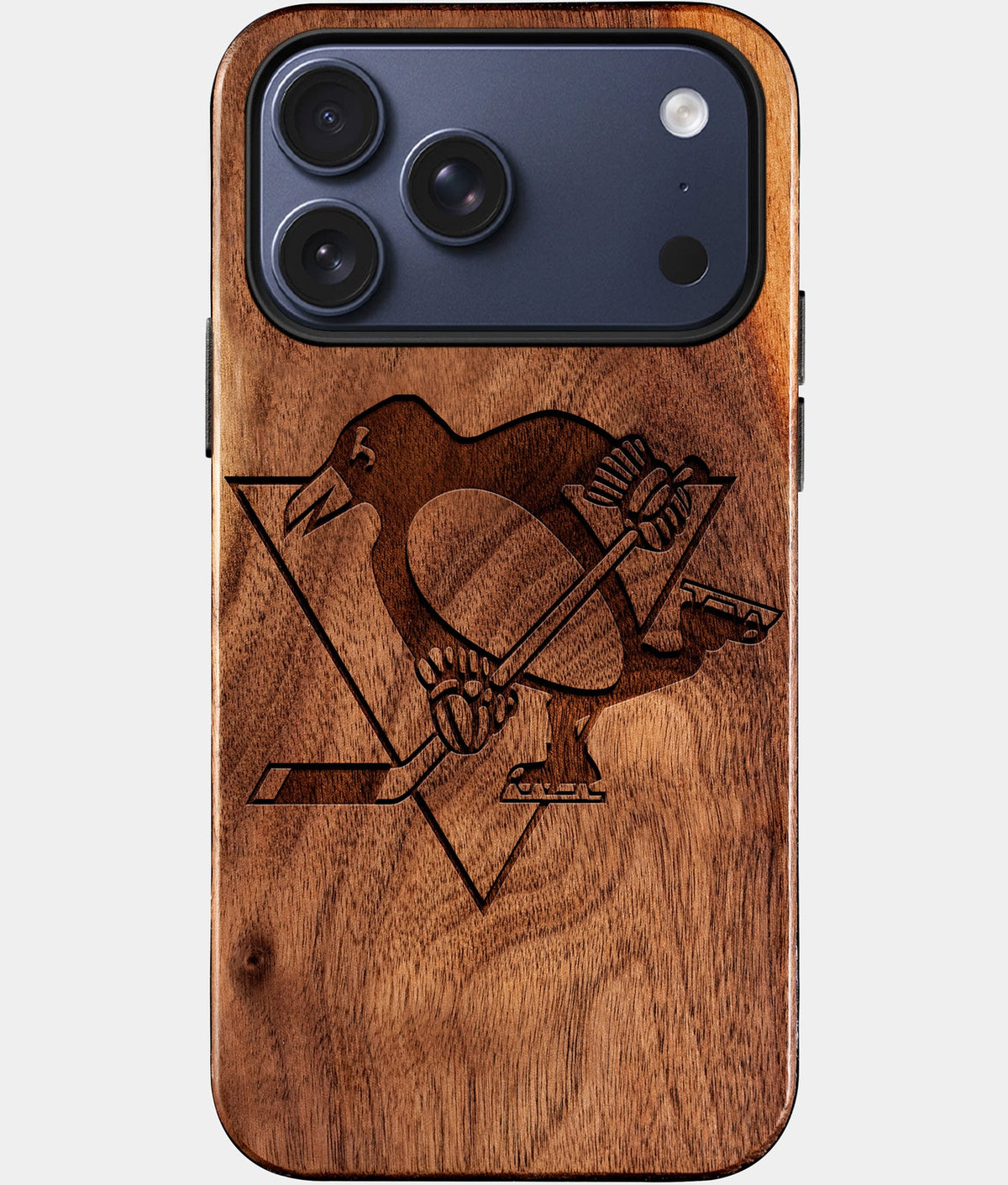 Eco-friendly Pittsburgh Penguins iPhone 17 Pro Max Case - Carved Wood Custom Pittsburgh Penguins Gift For Him - Monogrammed Personalized iPhone 17 Pro Max Cover By Aldergrove & Oak